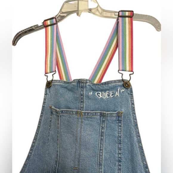 Queen Pride Denim Overalls Rainbow Straps - Medium - Picture 2 of 7